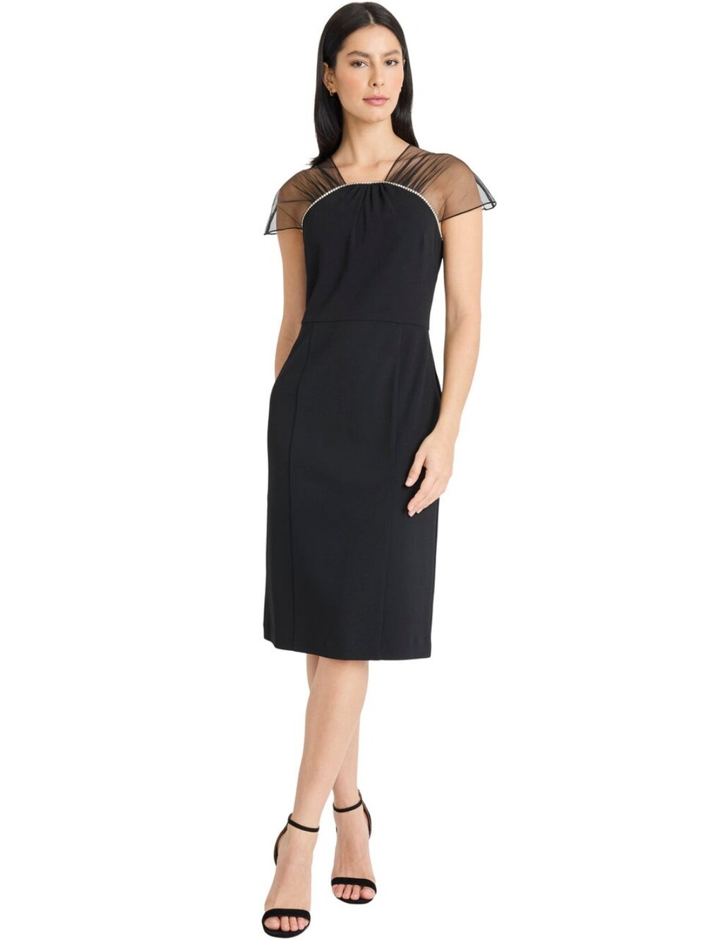 NWT MAGGY LONDON | $178 Therese Sheer Rhinestone Neck Cocktail Dress - Picture 5 of 9